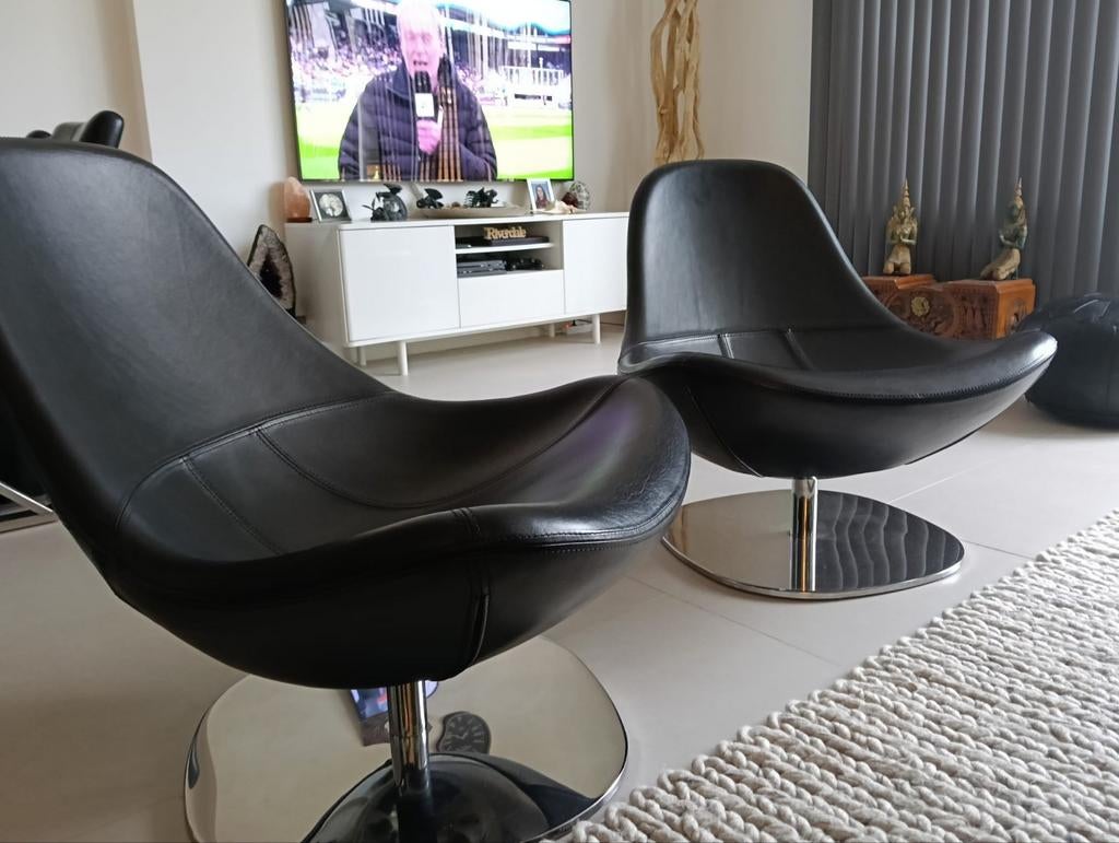 2 nette Tirup leren kuipstoelen van Carl Ojerstam., Huis en Inrichting, Ophalen, Zwart, Leer, Twee