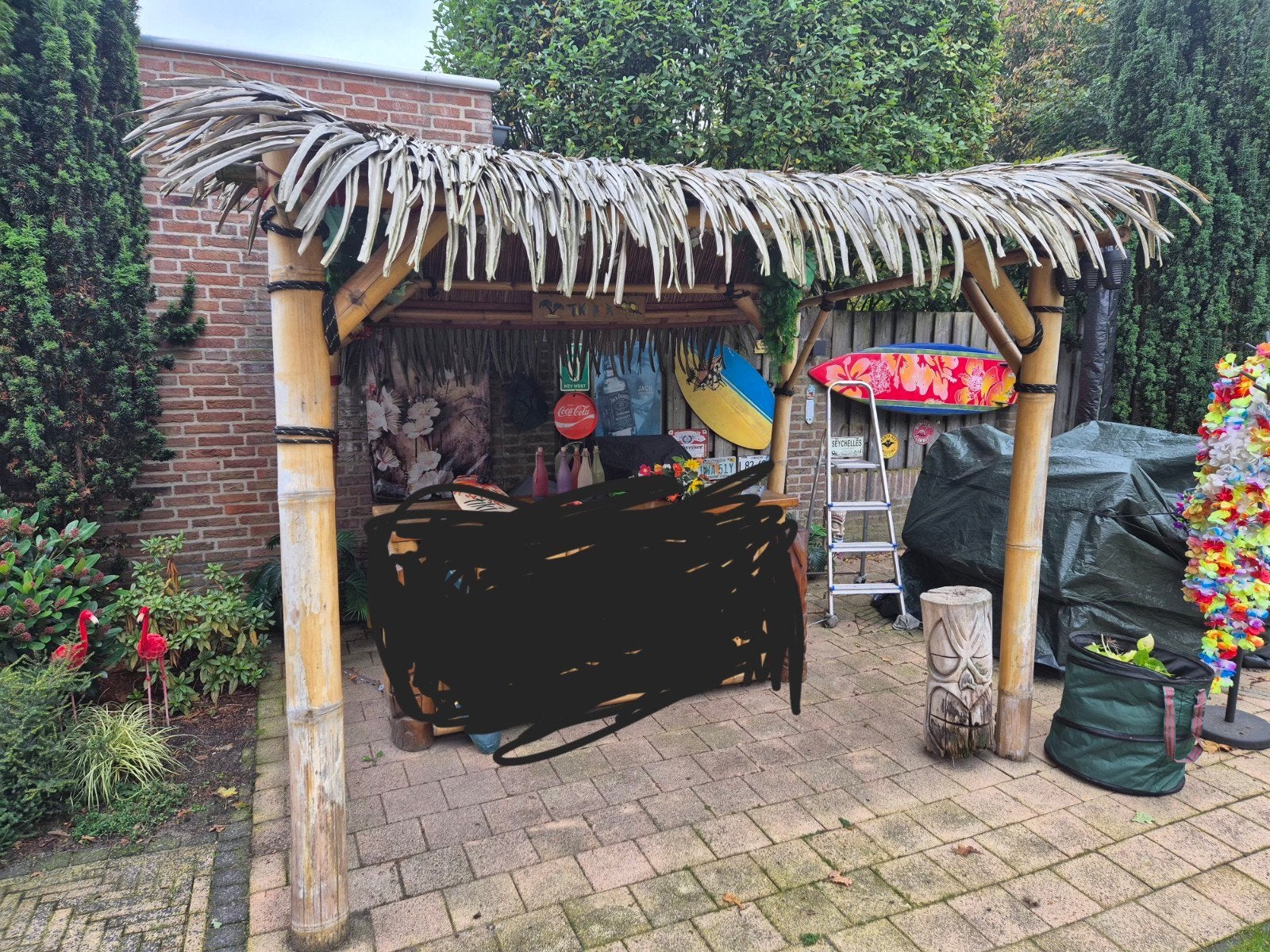 Tiki Bar / Bamboe Overkapping met Decoratie, Ophalen, 250 tot 500 cm, Overige typen, Zonder ramen