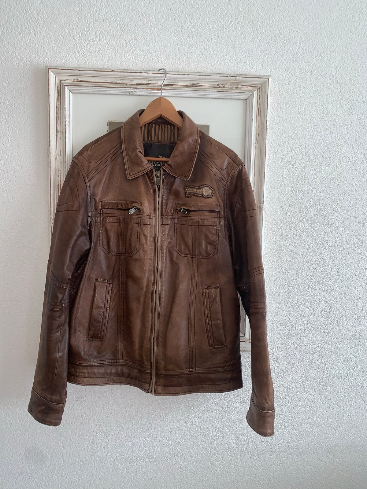 Vanguard Leren Jas Maat L - Bruin, Ophalen of Verzenden, Zo goed als nieuw, Maat 52/54 (L), Bruin