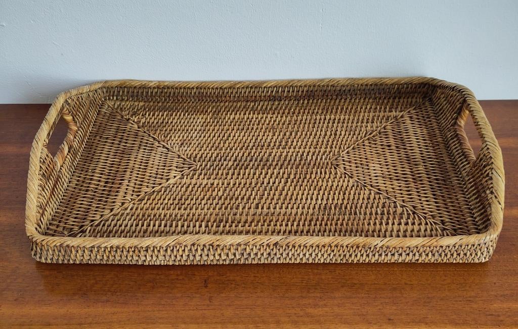 Prachtig gevlochten Birma riet dienblad, Huis en Inrichting, Ophalen of Verzenden, Zo goed als nieuw, Rechthoekig, Hout