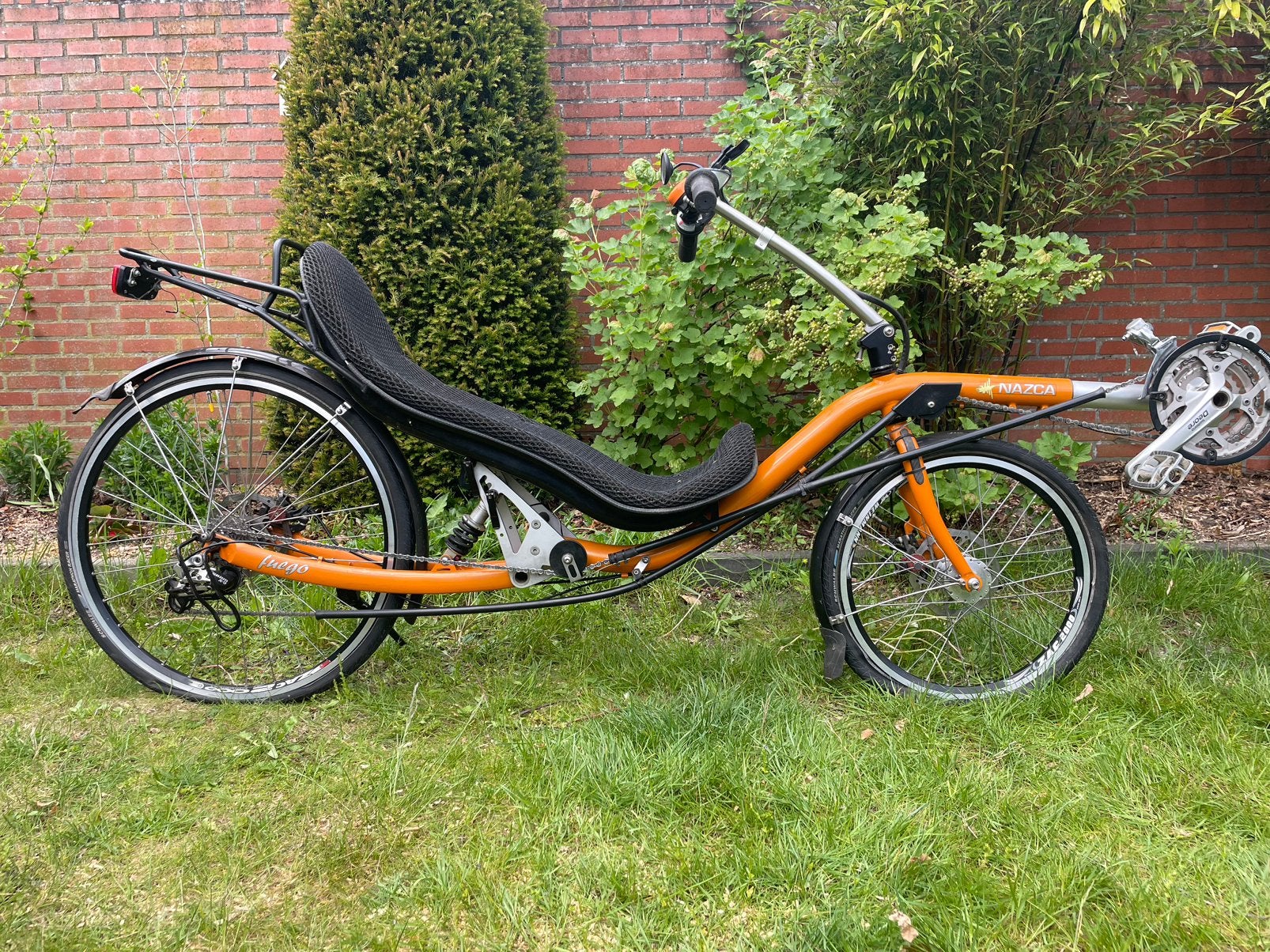 Oranje Nazca fuego ligfiets, Fietsen en Brommers, Gebruikt, Bovenstuur, Schijfrem, Ophalen