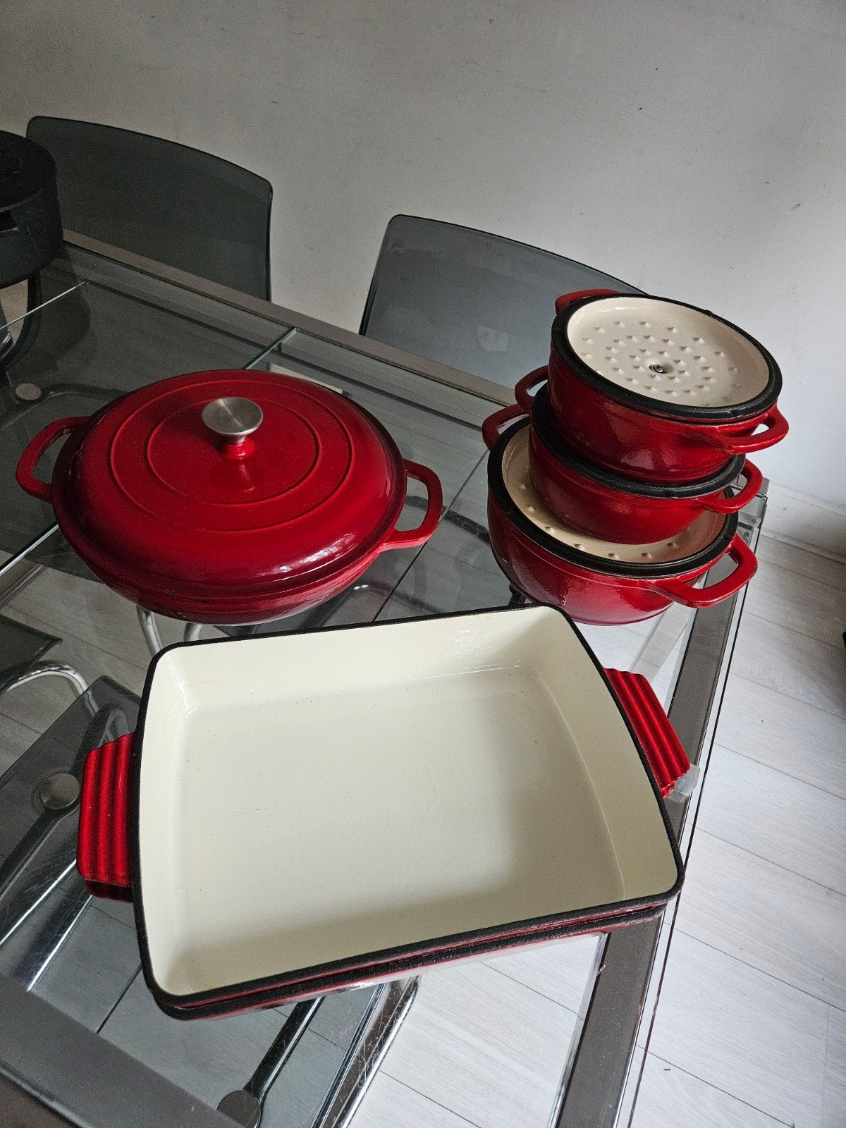 Ernesto gietijzeren pannenset - 3 pannen en ovenschaal, Ophalen, Gebruikt, Gietijzer, Pannenset