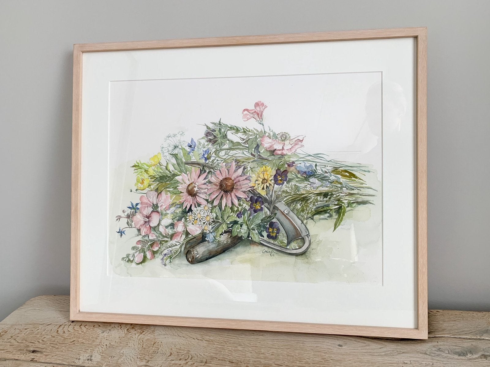 Aquarel schilderij veldbloemen Coraline Bäcker SALE!, Ophalen of Verzenden, Zo goed als nieuw, 50 tot 75 cm, Schilderij