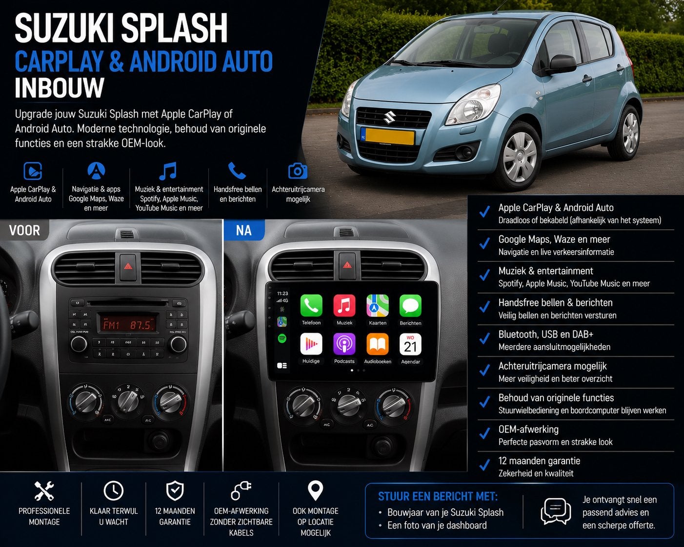 Suzuki Splash CarPlay & Android Auto Inbouw, Ophalen, Nieuw