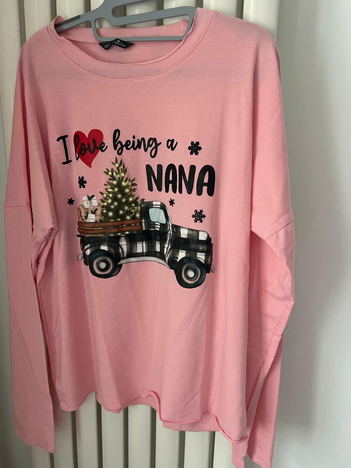 Roze trui 42-44-L met lange mouwen en kerstprint, Maat 42/44 (L), Ophalen of Verzenden, Zo goed als nieuw, Lange mouw