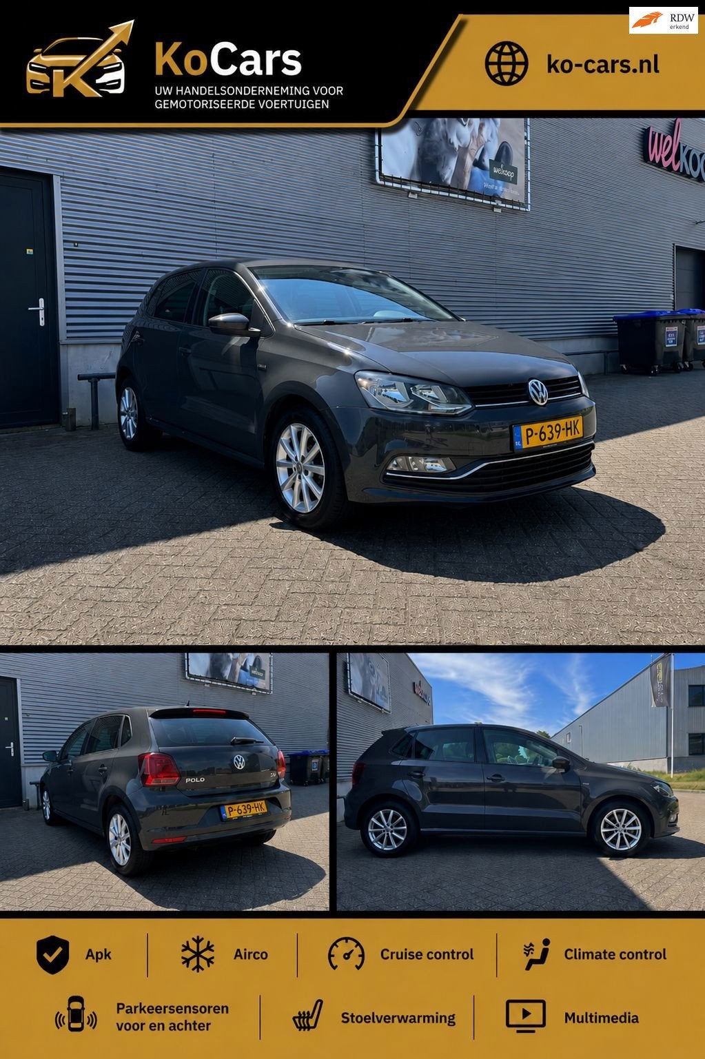 Volkswagen Polo / Apk / Airco / Cruise / Navi / Stoelverwarm, Auto's, Volkswagen, Euro 6, 4 cilinders, Zwart, Bedrijf