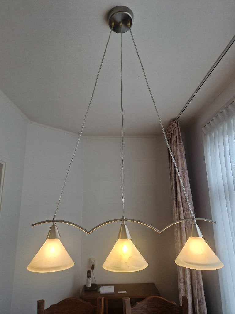 Design plafondlamp RVS, 3-lichts, Design, E14 (klein), Dimbaar, Ophalen of Verzenden