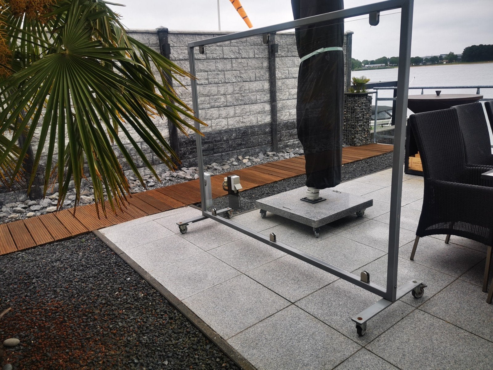 Verrijdbaar Windscherm/Terrasscherm van Glas en Metaal, Ophalen, 200 cm of meer