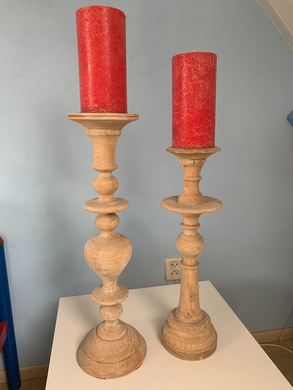 2 Houten kandelaars, Huis en Inrichting, Woonaccessoires | Kandelaars en Kaarsen, Ophalen of Verzenden