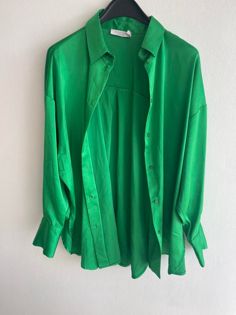 Groene satijnen blouse hemd shirt vest Costes oversized M, Ophalen of Verzenden, Gedragen, Maat 38/40 (M), Groen