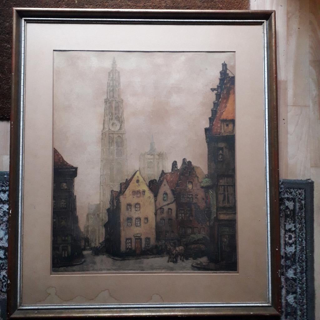 2 grote litho's Alfred van Neste, Antiek en Kunst, Ophalen