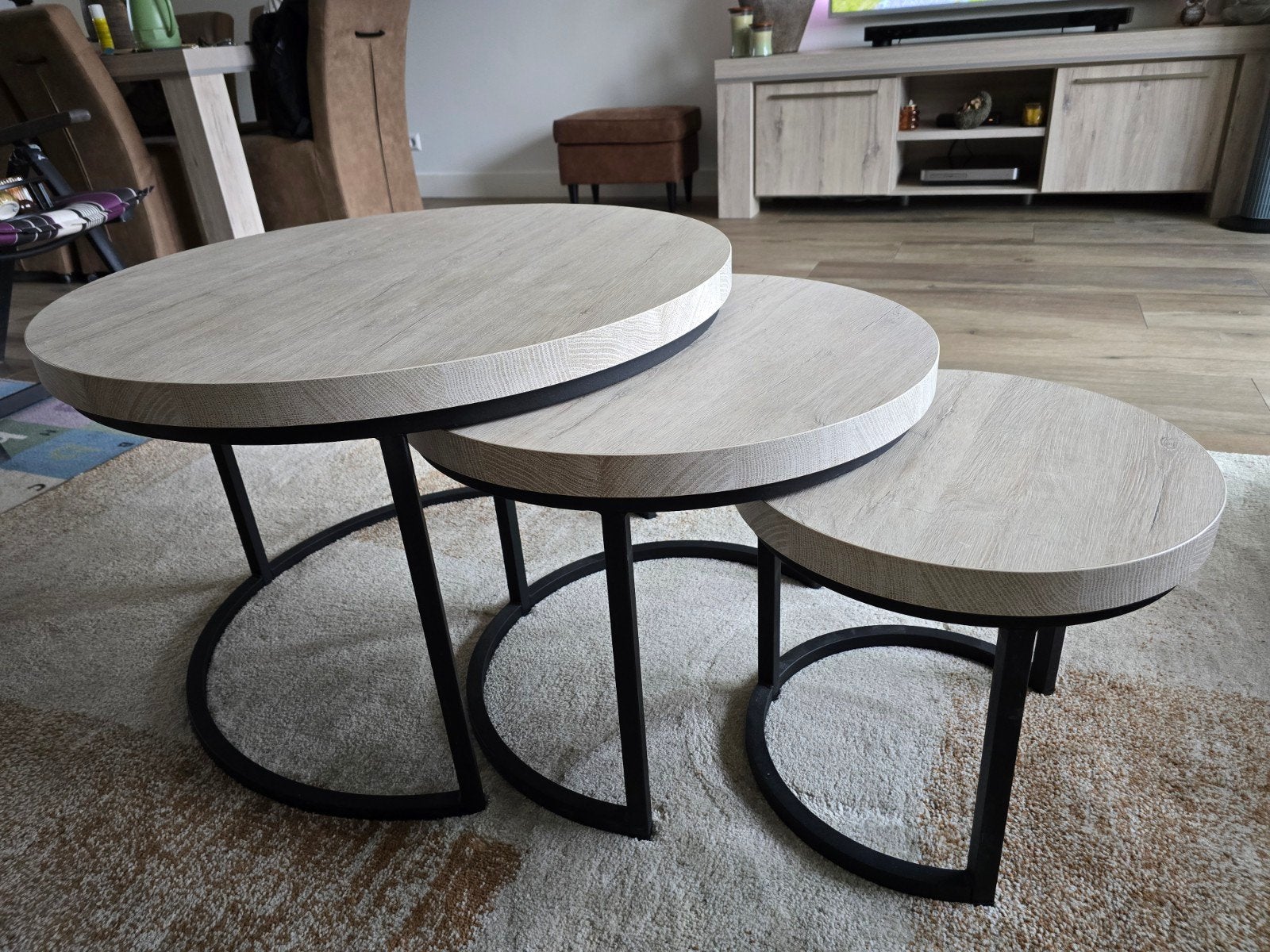 Mooi set van 3 Salontafels / Bijzettafels 75 cm 55 cm en 40, Huis en Inrichting, Ophalen, 50 tot 100 cm, Rond, 50 tot 100 cm