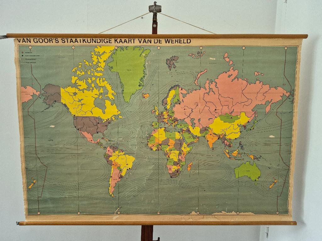 Mooie oude schoolkaart van de wereld, Ophalen of Verzenden, Aardrijkskunde