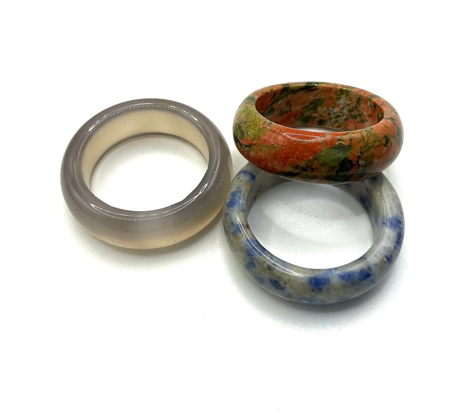 Vintage ring edelstenen ringen Agaat, Jaspis en Lapis 3 st., Verzenden, Overige materialen, Ring