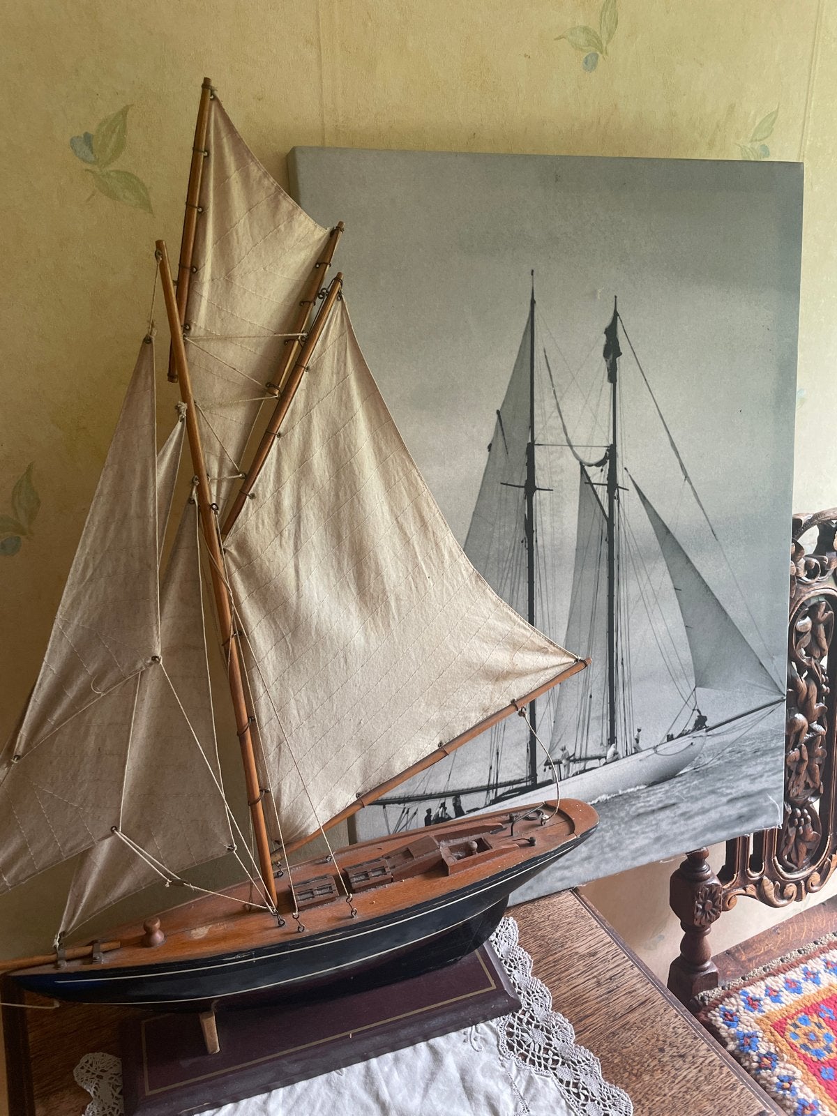 Prachtig scheepsmodel met bijpassende print, Gebruikt, Ophalen, Overige merken, Groter dan 1:32
