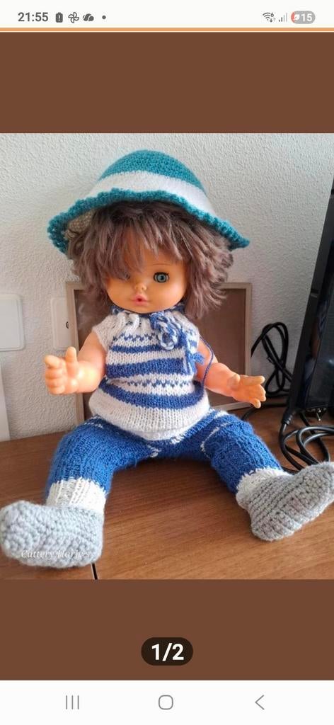 Vintage pop met gebreide kleding en hoedje, Ophalen of Verzenden, Gebruikt, Overige typen