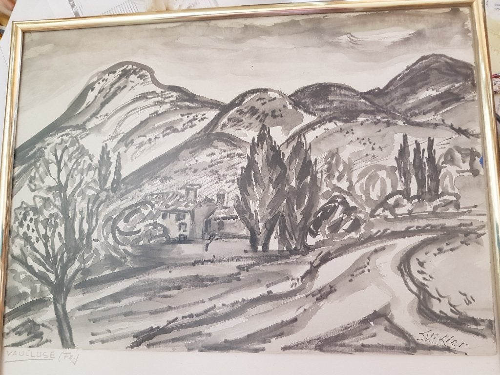 Landschap Vaucluse (Fr.) - Gesigneerde aquarel L. van Lier, Realistisch, Gesigneerd, Ophalen of Verzenden, Landschap