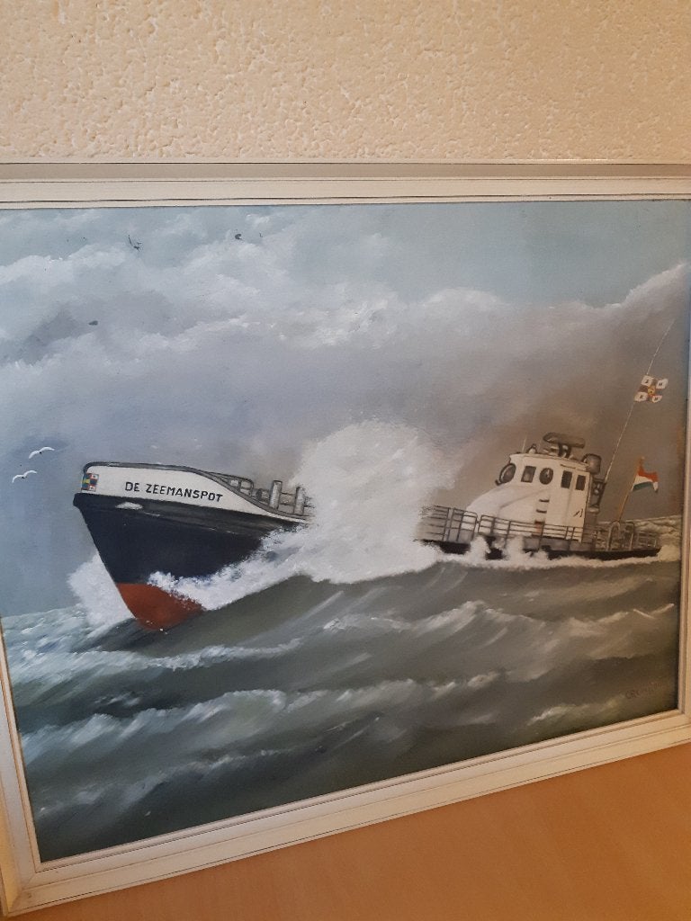 schilderij zeemanspot, Antiek en Kunst, Kunst | Schilderijen | Klassiek, Ophalen, Handgeschilderd, Olieverf, Vintage