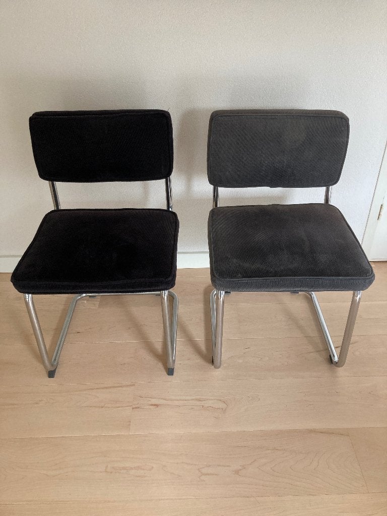 Eetkamerstoelen 2 stuks, ribfluweel, Ophalen, Gebruikt, Twee, Zwart