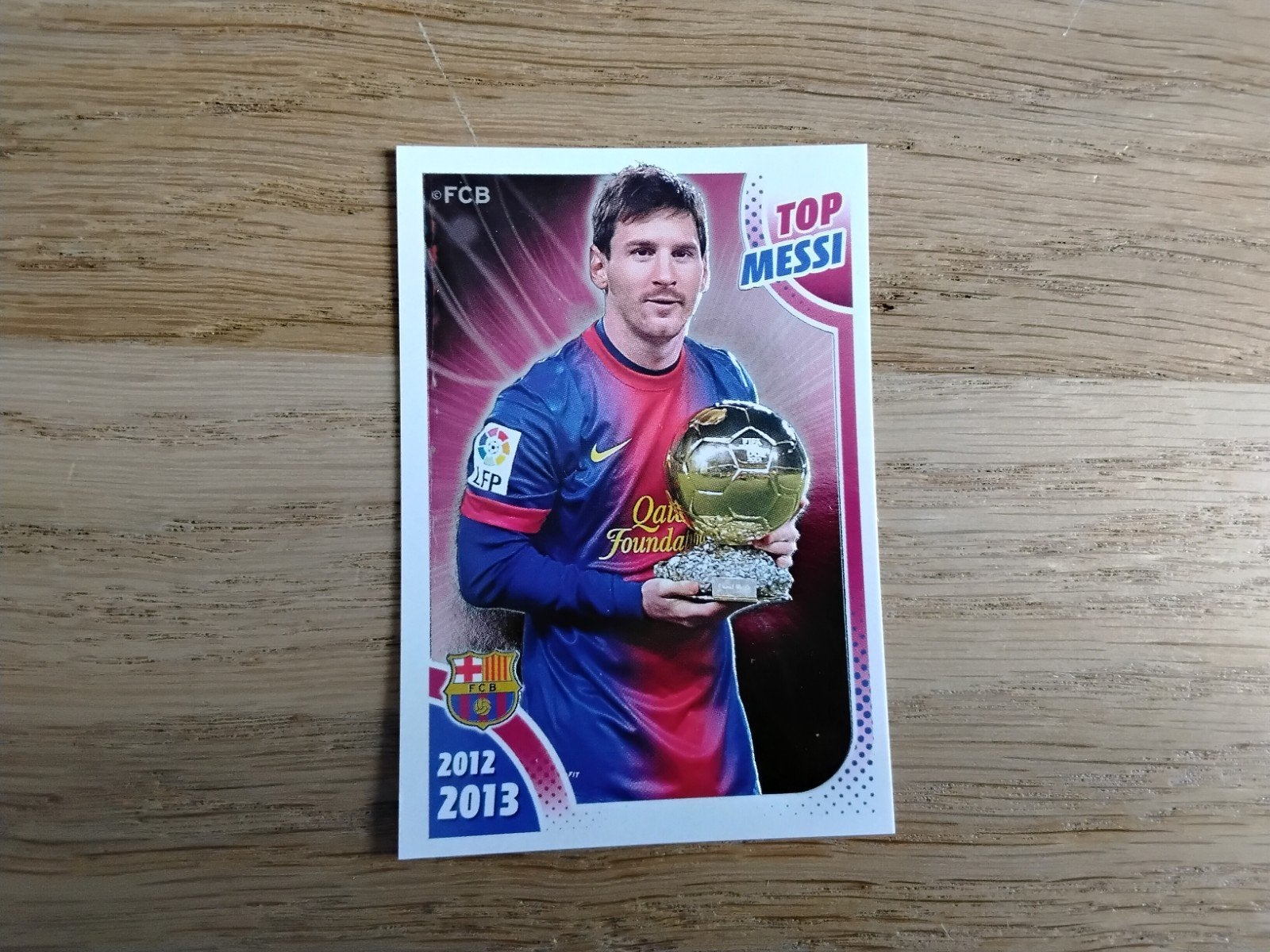 Panini sticker Messi Barcelona 2012/13 Gouden Bal, Ophalen of Verzenden, Zo goed als nieuw, Buitenlandse clubs, Poster, Plaatje of Sticker