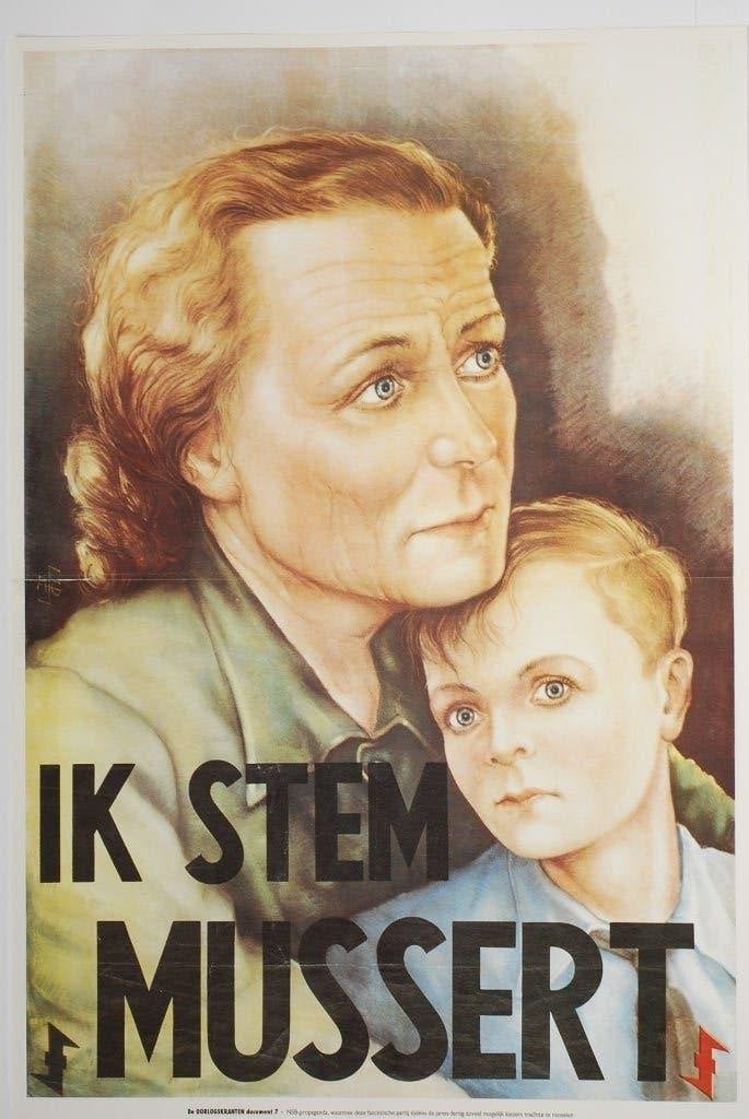 NSB propaganda poster Ik stem Mussert - Herdruk Affiche 1994, Verzamelen, Zo goed als nieuw, Verzenden, Amsterdam, Overige soorten