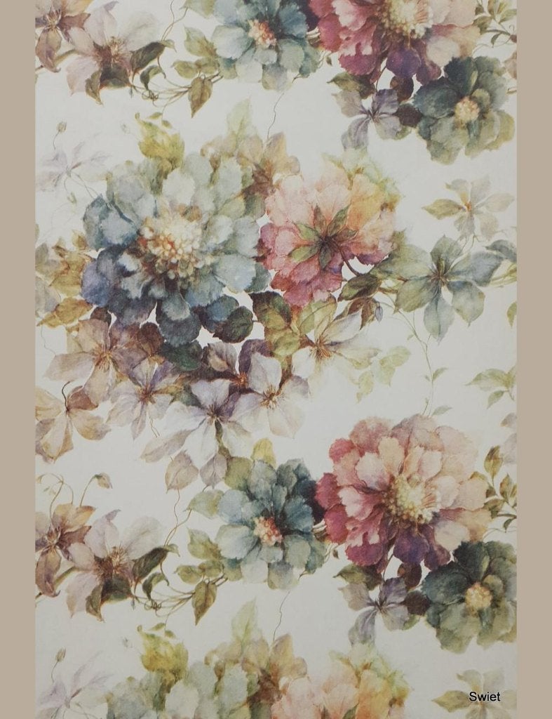 13957 Bloemen behang aquarel roze blauw retro swiet, Ophalen of Verzenden, Blauw