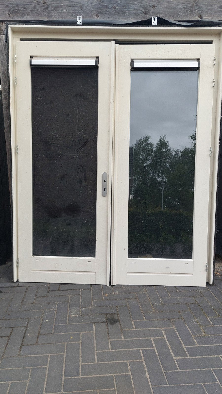 Dubbele openslaande deuren tuindeuren met kozijn, Doe-het-zelf en Verbouw, Kozijnen en Schuifpuien, Gebruikt, Deurkozijn, Hout