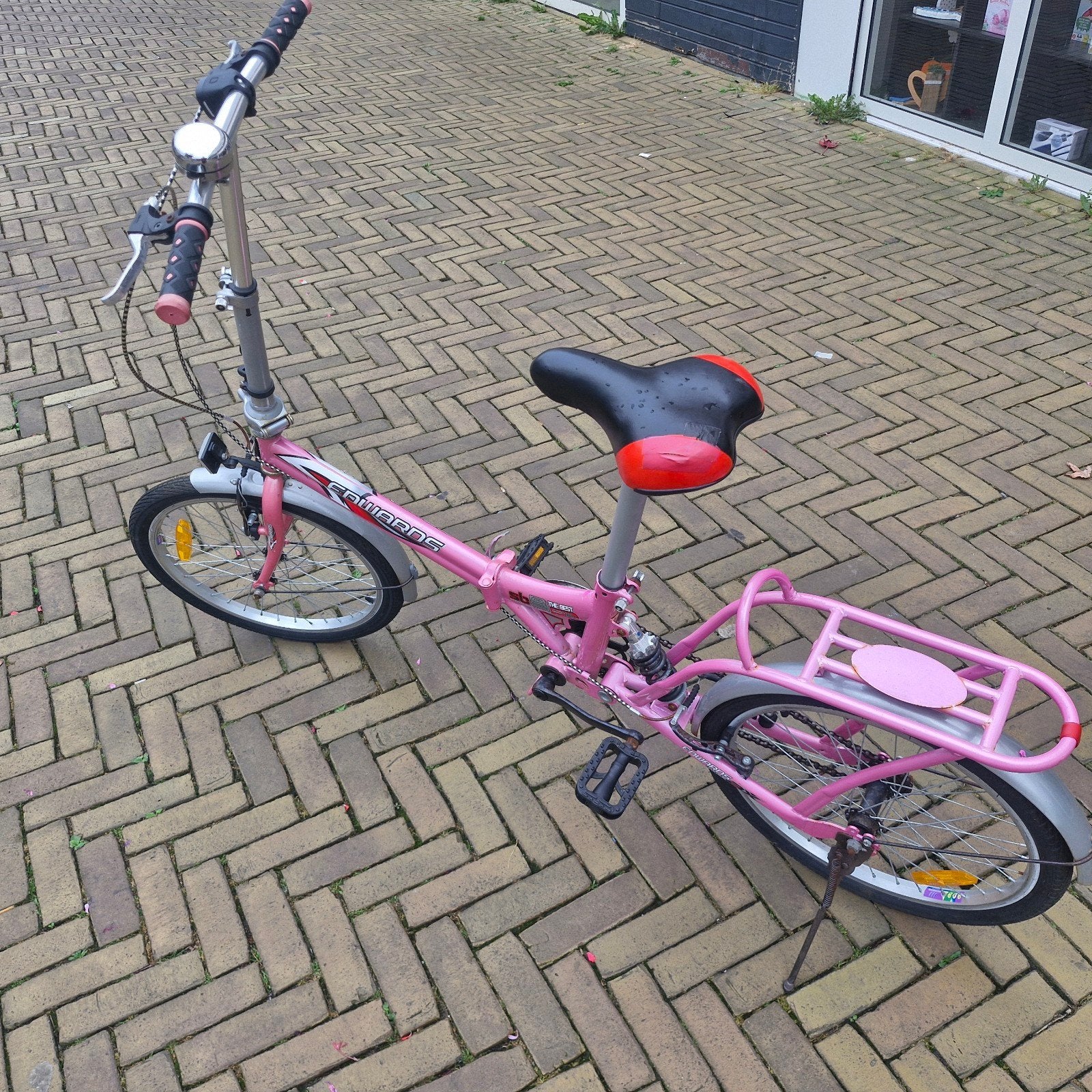 Roze opvouwbare fiets - Edwards - 20 inch, Fietsen en Brommers, 20 inch of meer, Gebruikt, Velgrem, Totaal opvouwbaar