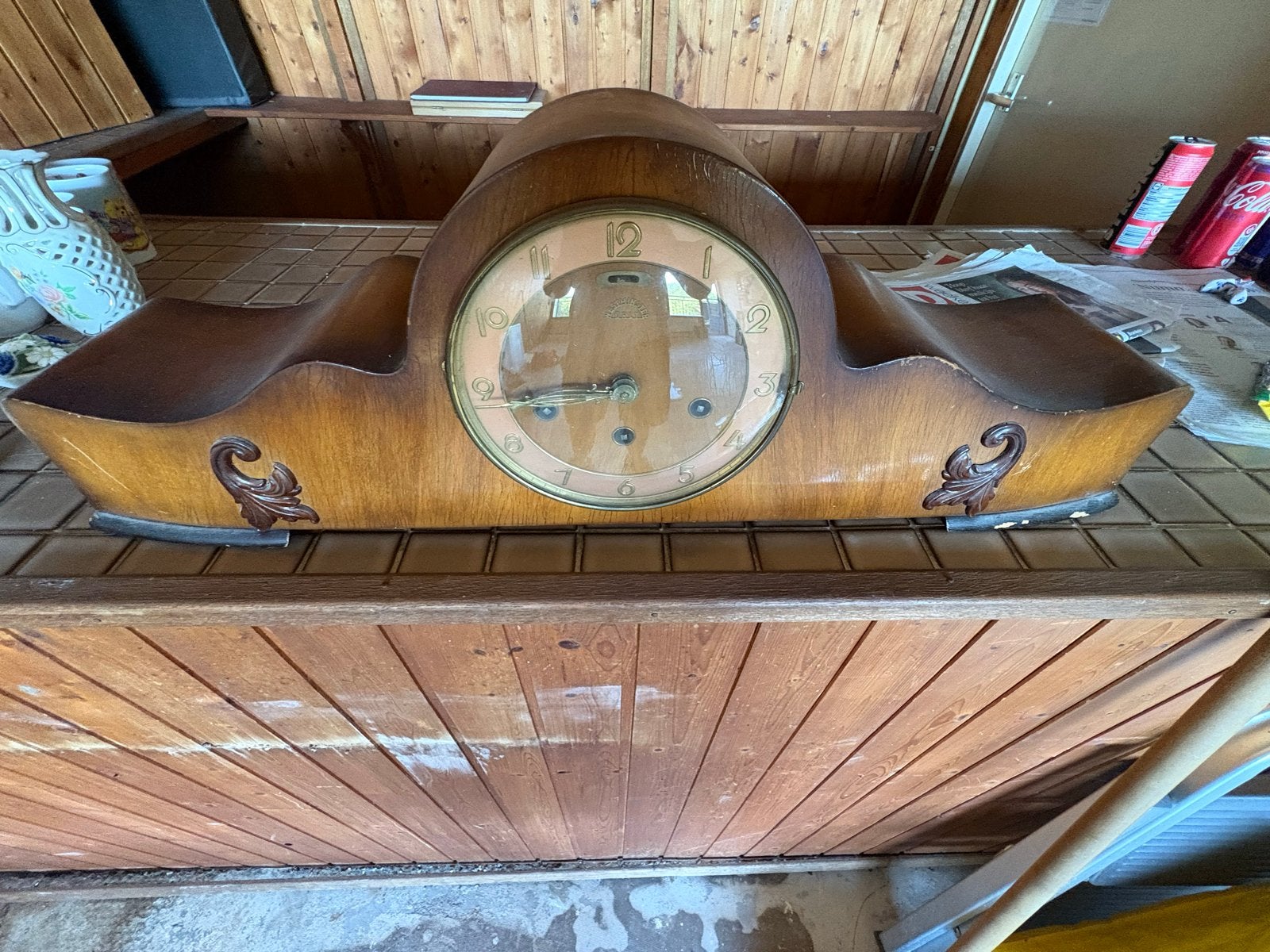 Antieke houten klok - Mantelklok, Ophalen of Verzenden