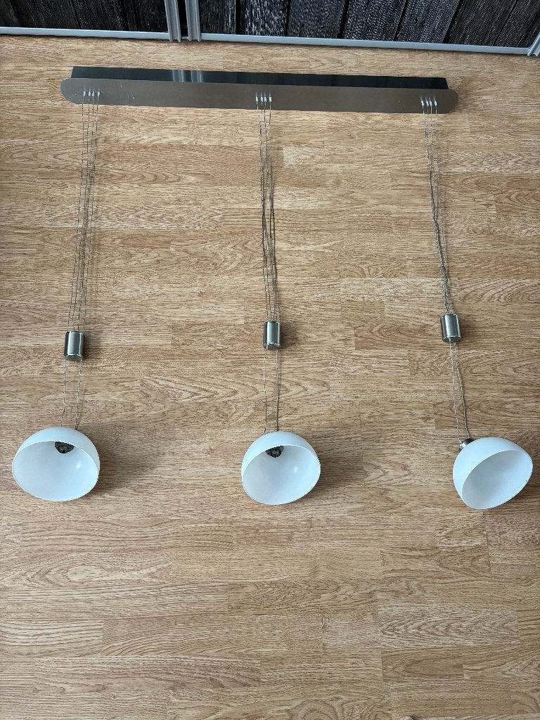 Design hanglamp RVS met 3 fittingen (halogeen), Ophalen, Zo goed als nieuw, Overige materialen, Modern