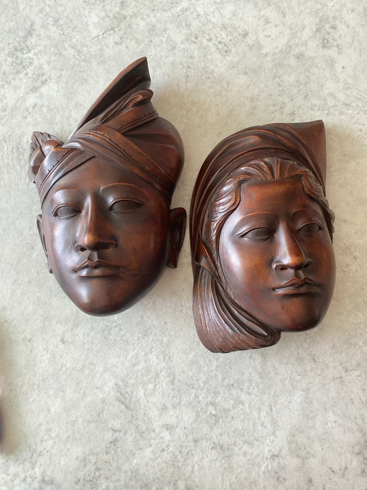 Houten Balinese Maskers - Man en Vrouw, Ophalen of Verzenden