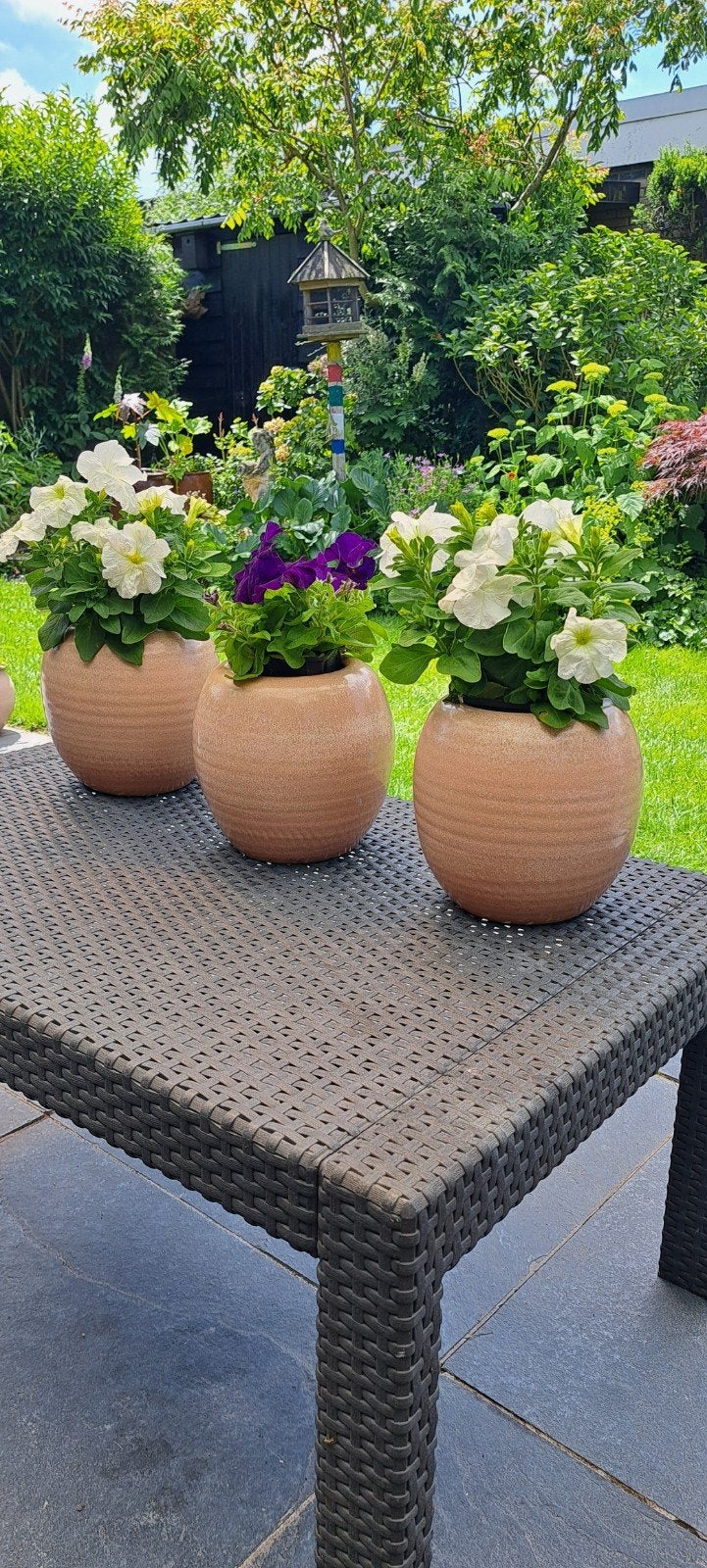 3 mooie geglazuurde bloempotten, Ophalen, Rond, Zo goed als nieuw, Aardewerk