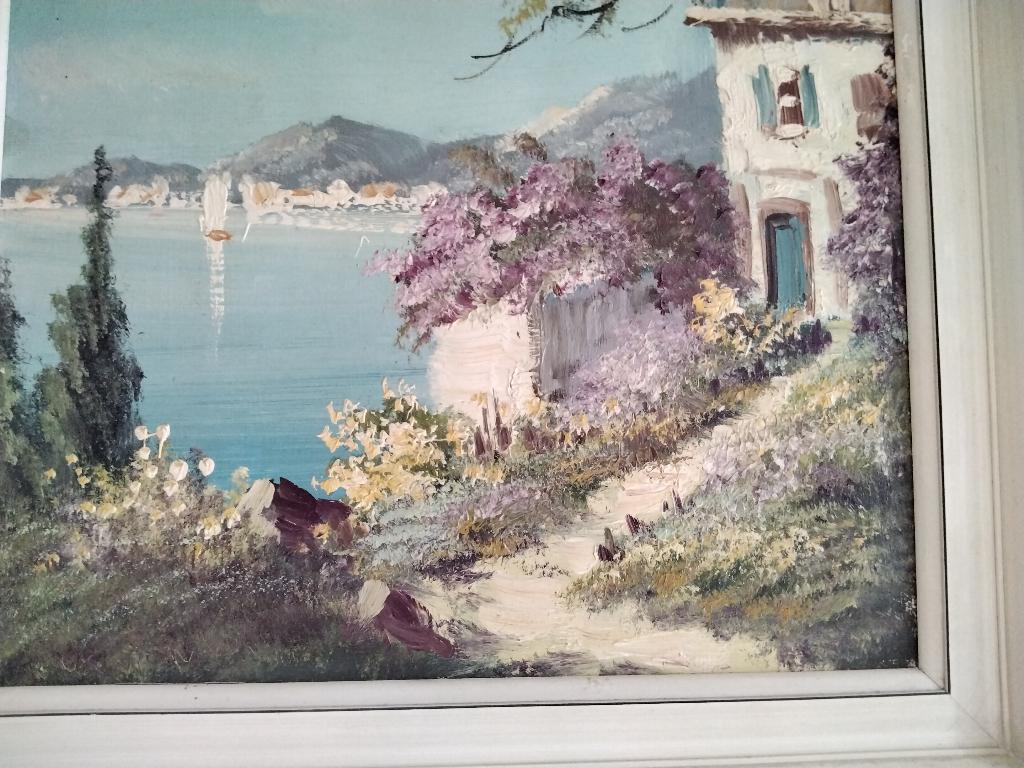 Impressionistisch olieverf schilderij Mediterrane kustscène, Ophalen
