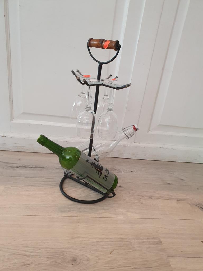 Wijnfles standaard met glashouder, Gebruikt, Onbekend@voorbeeld.com, Onbekend, Ophalen of Verzenden