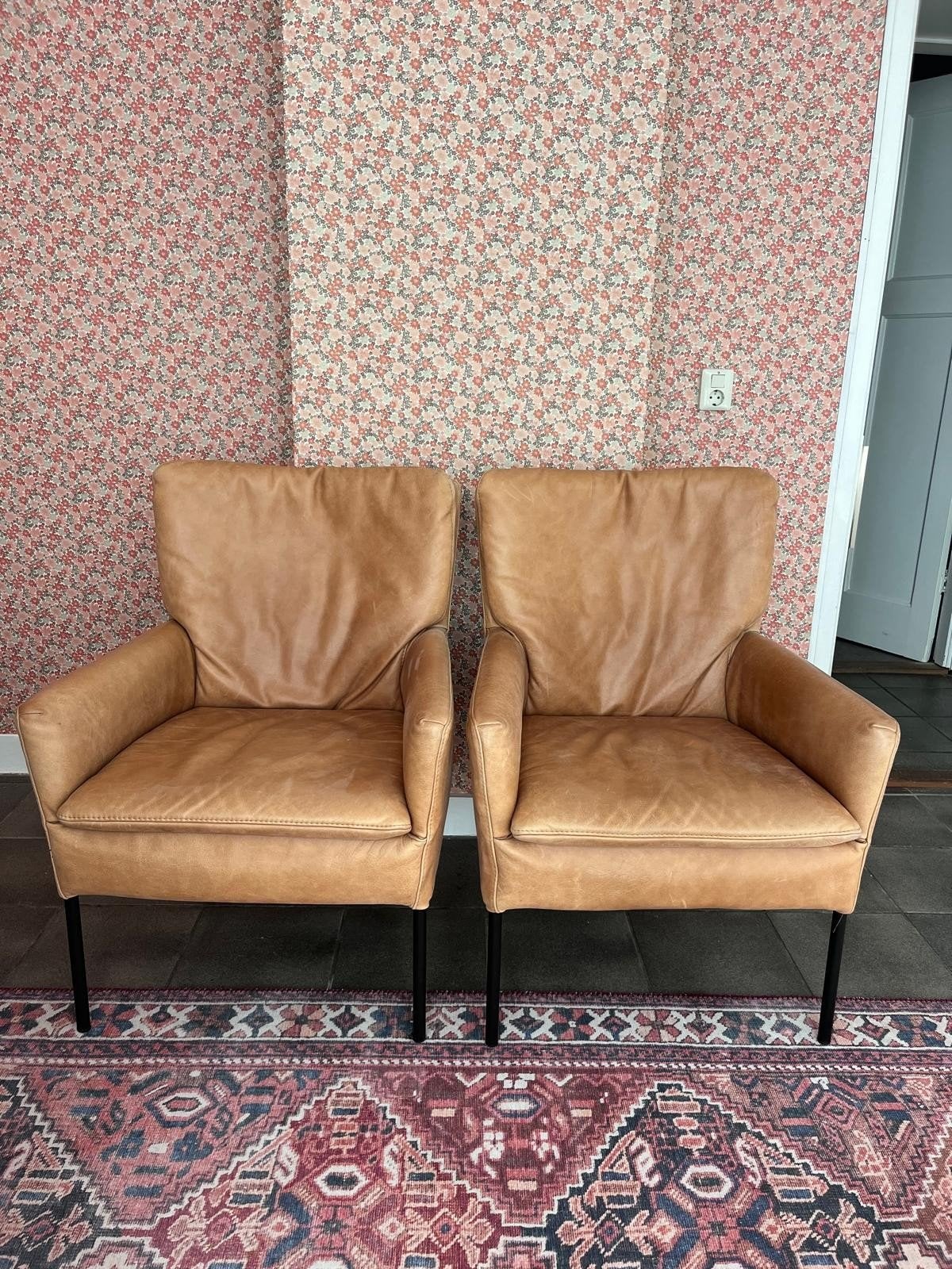 twee leren fauteuils, Ophalen, Gebruikt, 50 tot 75 cm, Leer
