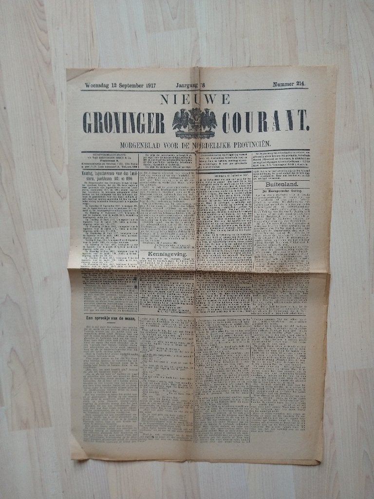 Nieuwe Groninger Courant. Woensdag 12 september 1917, Ophalen of Verzenden, Nieuw, Muziek, Film of Tv