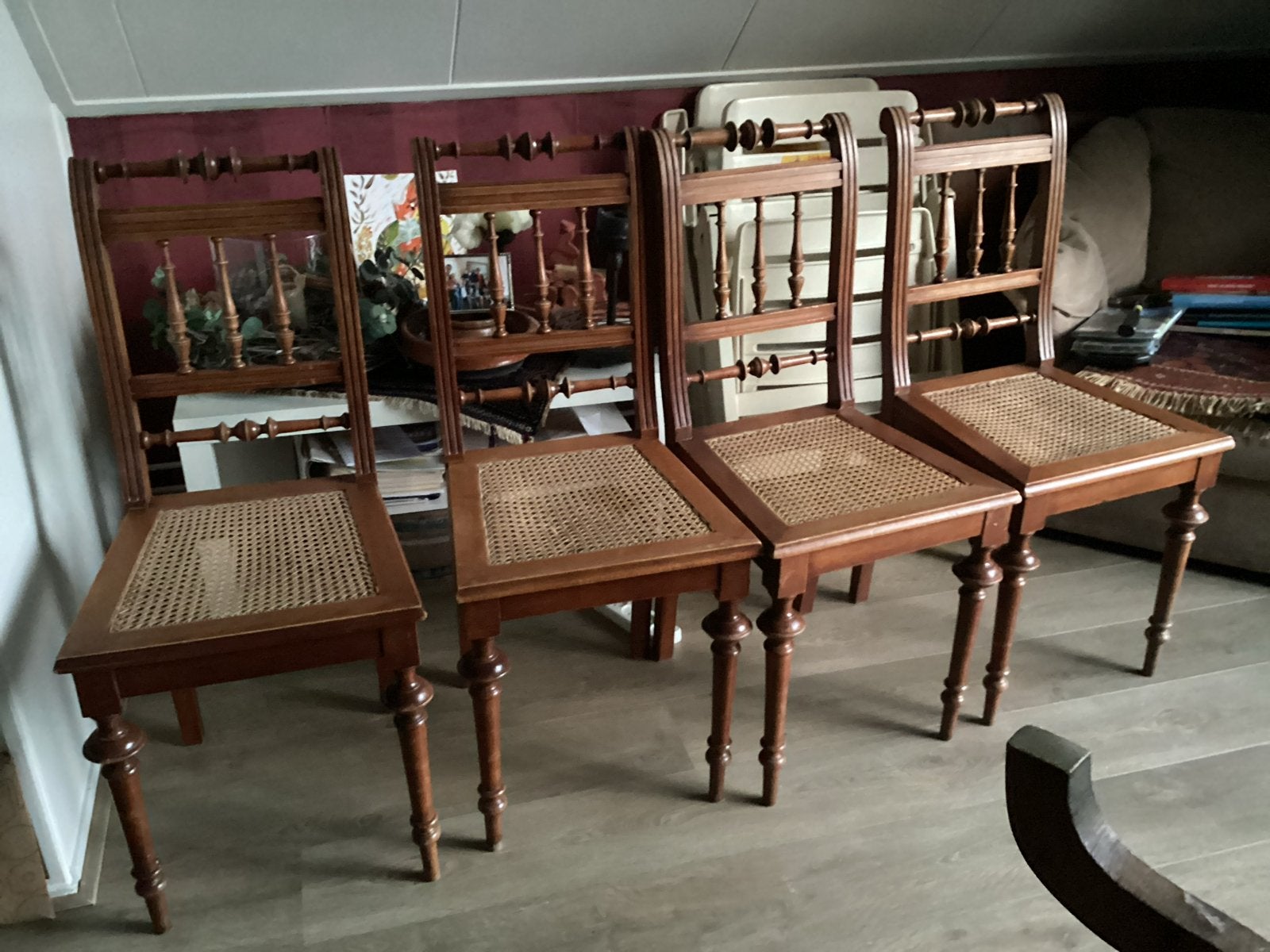 Set van 4 Antieke Mechelse stoelen met rotan zitting, Antiek en Kunst, Ophalen