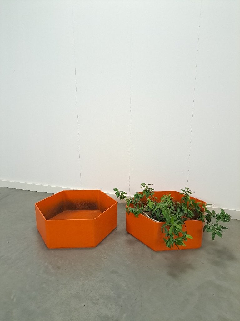 Oranje kunststof bloembak plantenbak, Kunststof, Gebruikt, Minder dan 30 cm, Ophalen of Verzenden
