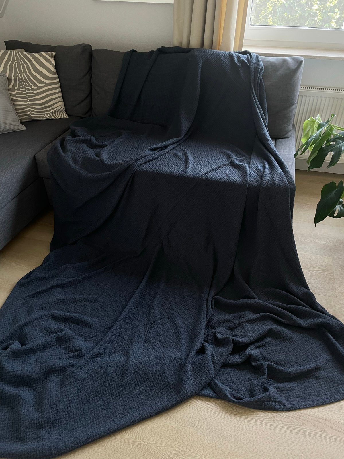Zara Home Plaid - Donkerblauw Katoen, Huis en Inrichting, Woonaccessoires | Plaids en Woondekens, Katoen, Ophalen of Verzenden