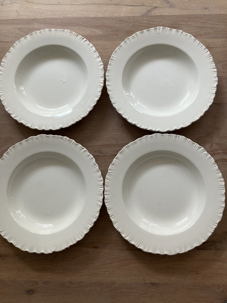 4 grote antieke diepe borden Wedgwood Queen's Plain 26,5 cm, Ophalen of Verzenden