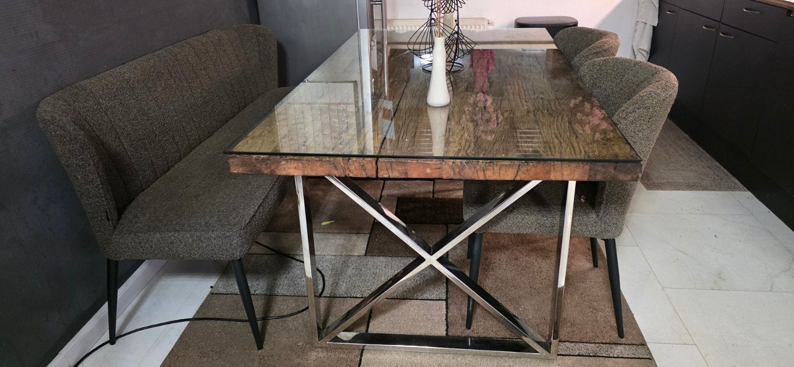 Originele Eric Kuster eettafel – exclusief design – moet z.s, Huis en Inrichting, Tafels | Eettafels, Glas, Modern, Industrieel