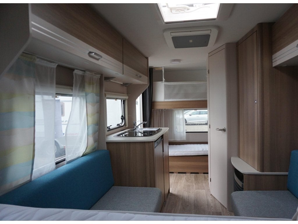 Dethleffs C'Joy 480 QLK stapelbed,airco,tent, Caravans en Kamperen, Standaardzit, Dwarsbed, Bedrijf, Dethleffs