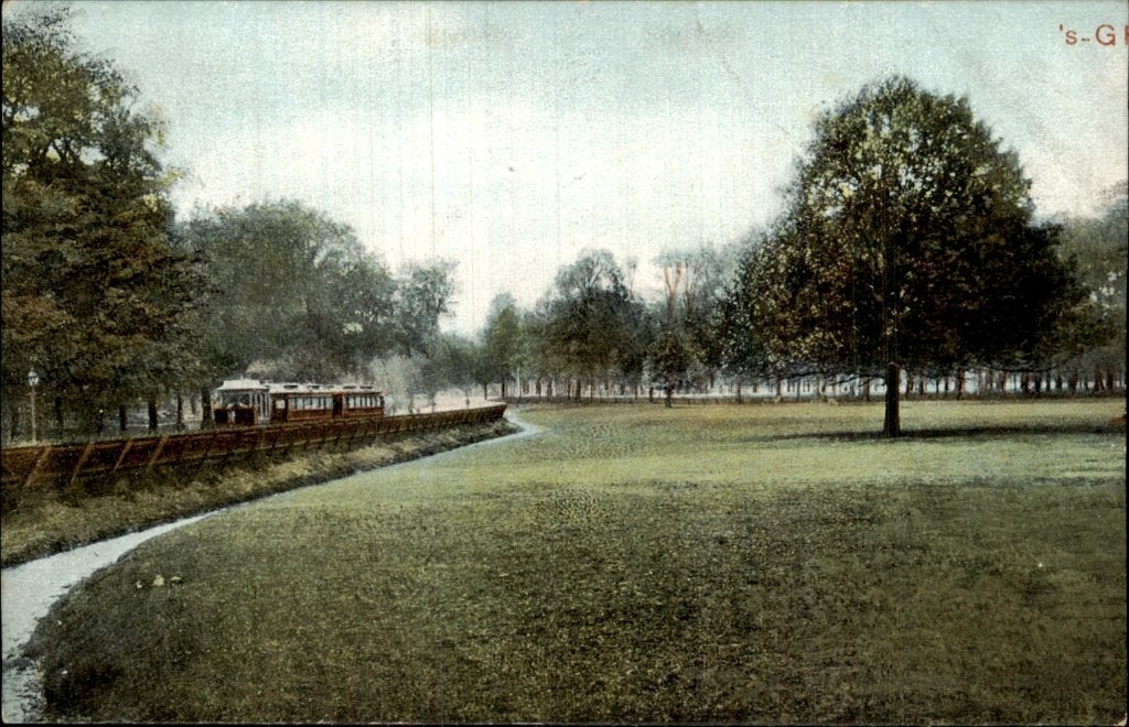 Park met tram, Ophalen of Verzenden, Voor 1920, Gelopen, Zuid-Holland