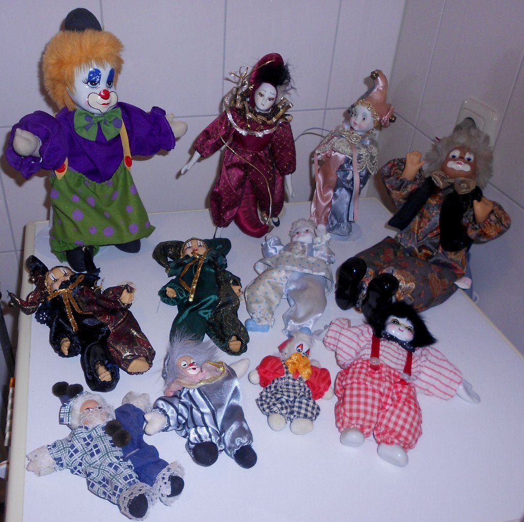 Vintage verzameling: Clowns – Harlekijnen - Narren - Poppen., Verzamelen, Ophalen of Verzenden, Gebruikt