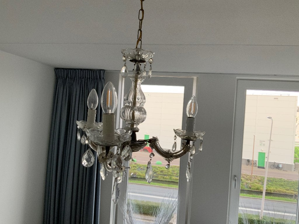 Kroonluchter met geslepen glas 3 arm, Antiek en Kunst, Ophalen of Verzenden