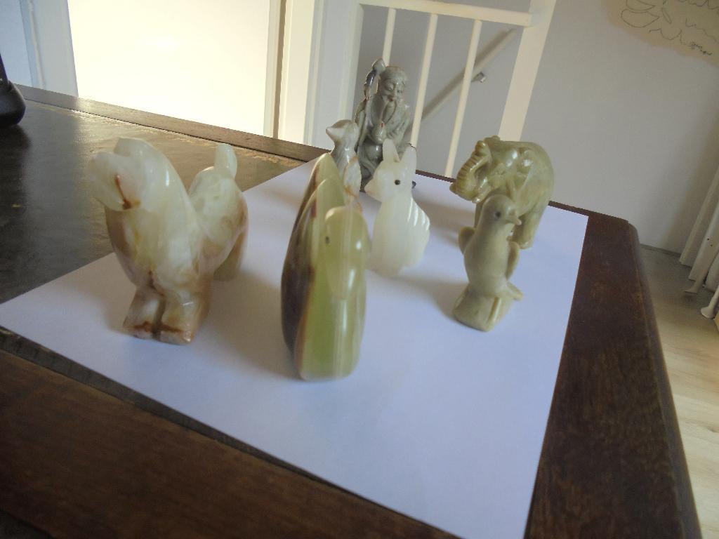 groot lot 7 stuks onyx  dier  figuren en boeddha zwaan hond, Ophalen of Verzenden