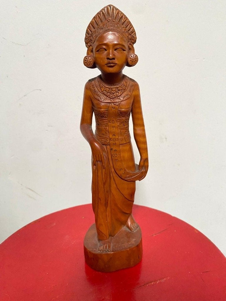Balinees houtsnijwerk, vrouw, danseres met mahkota, jaren 30, Antiek en Kunst, Kunst | Beelden en Houtsnijwerken, Houtsnijwerk