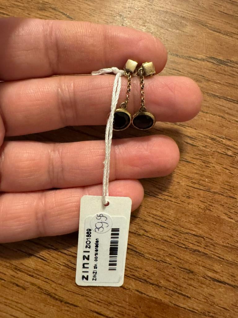 Zinzi 925 verguld zilver oorbellen met zwart glas of steen, Ophalen of Verzenden, Zo goed als nieuw, Zilver