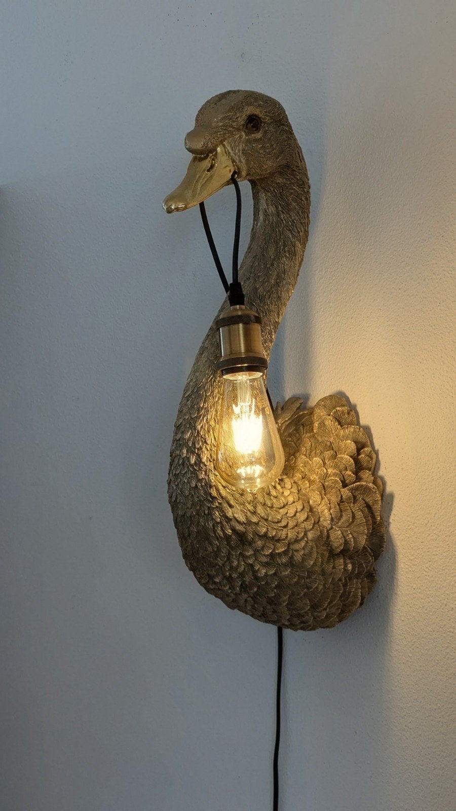 Wandlamp Gouden Zwaan - Dierenlamp, Ophalen, Zo goed als nieuw, Goud, E27 (groot)