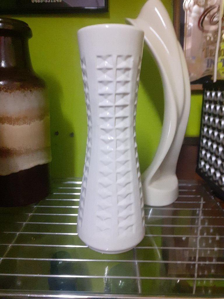 West germany vaas 30 cm jaren 70 design wit keramiek retro, Ophalen of Verzenden